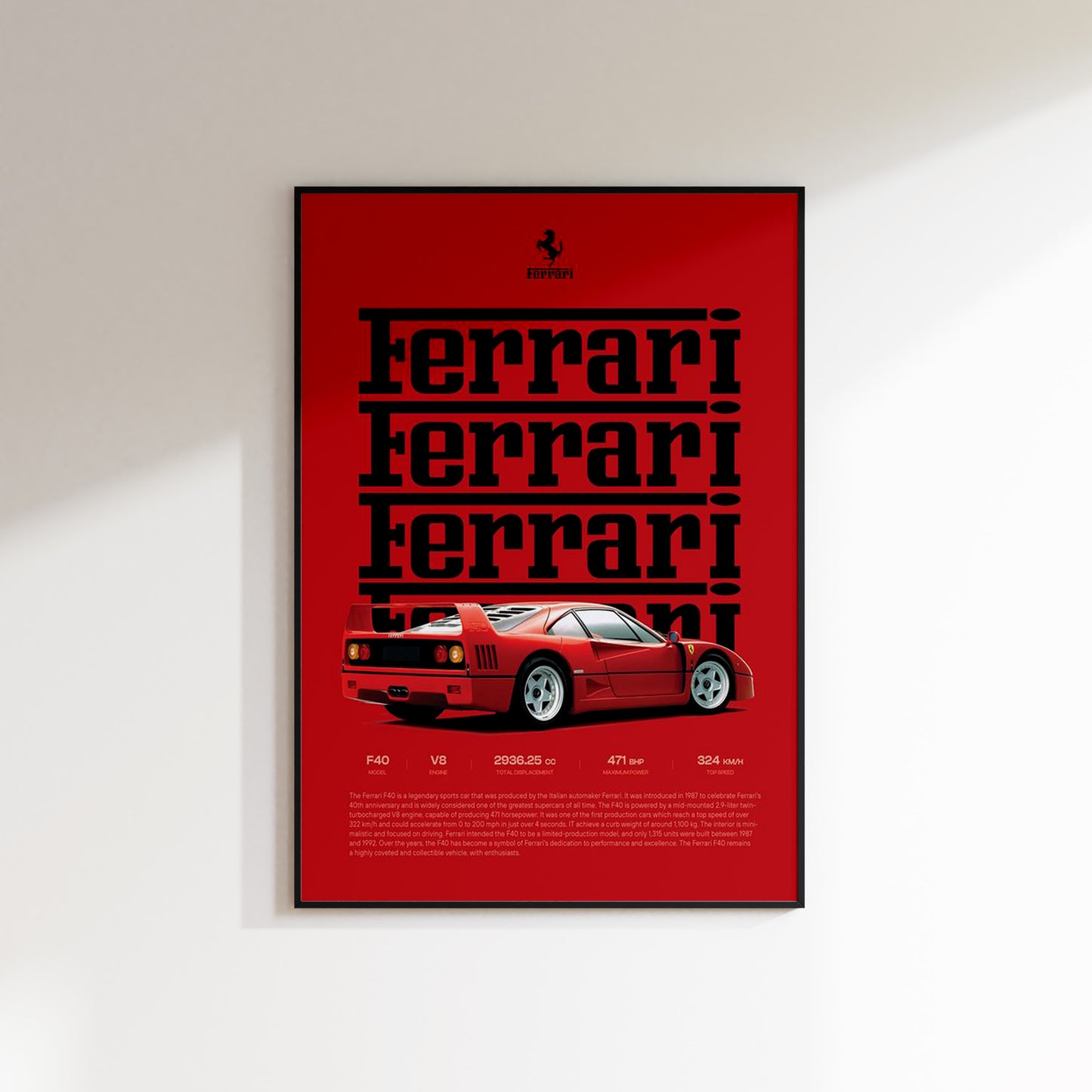 Ferrari F40 Specs Poster