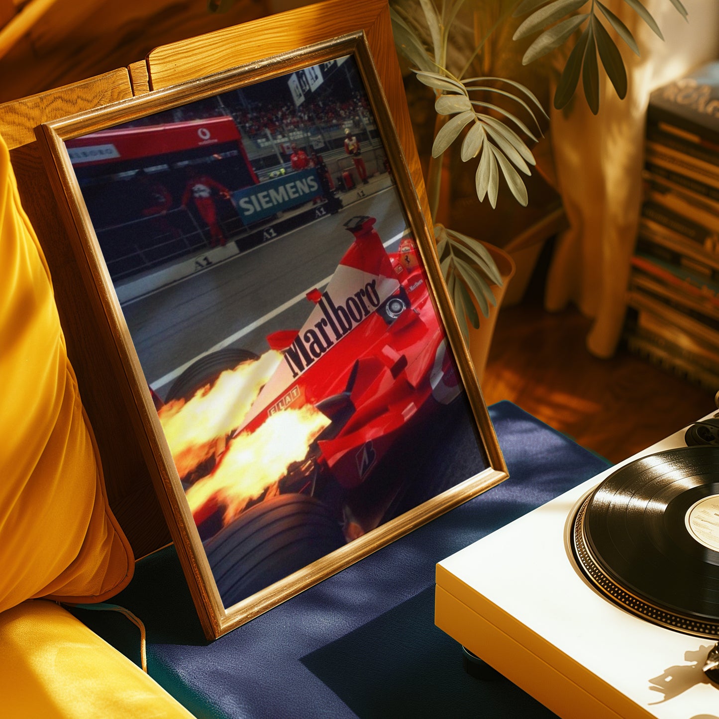 Ferrari F1 Car Flames Poster