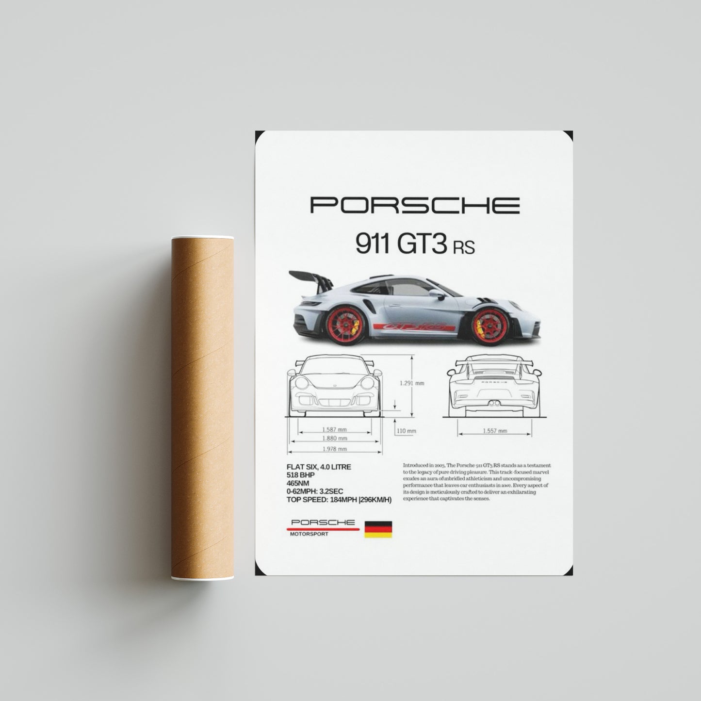 Porsche 911 GT3 RS Specifications Poster