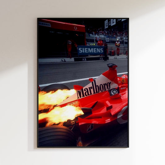 Ferrari F1 Car Flames Poster