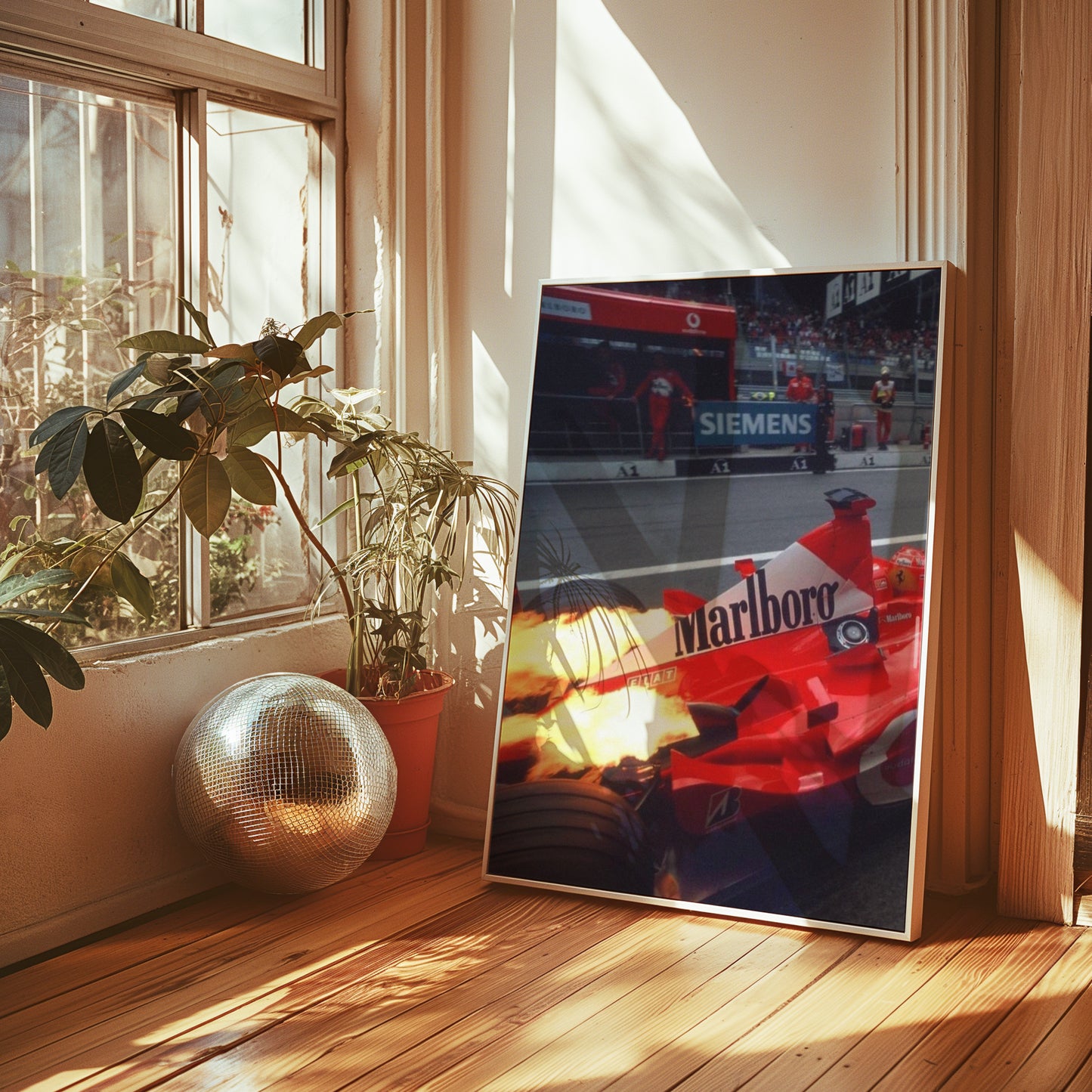 Ferrari F1 Car Flames Poster