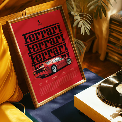 Ferrari F40 Specs Poster