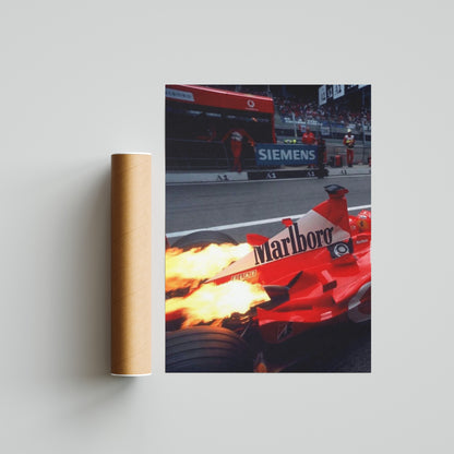 Ferrari F1 Car Flames Poster