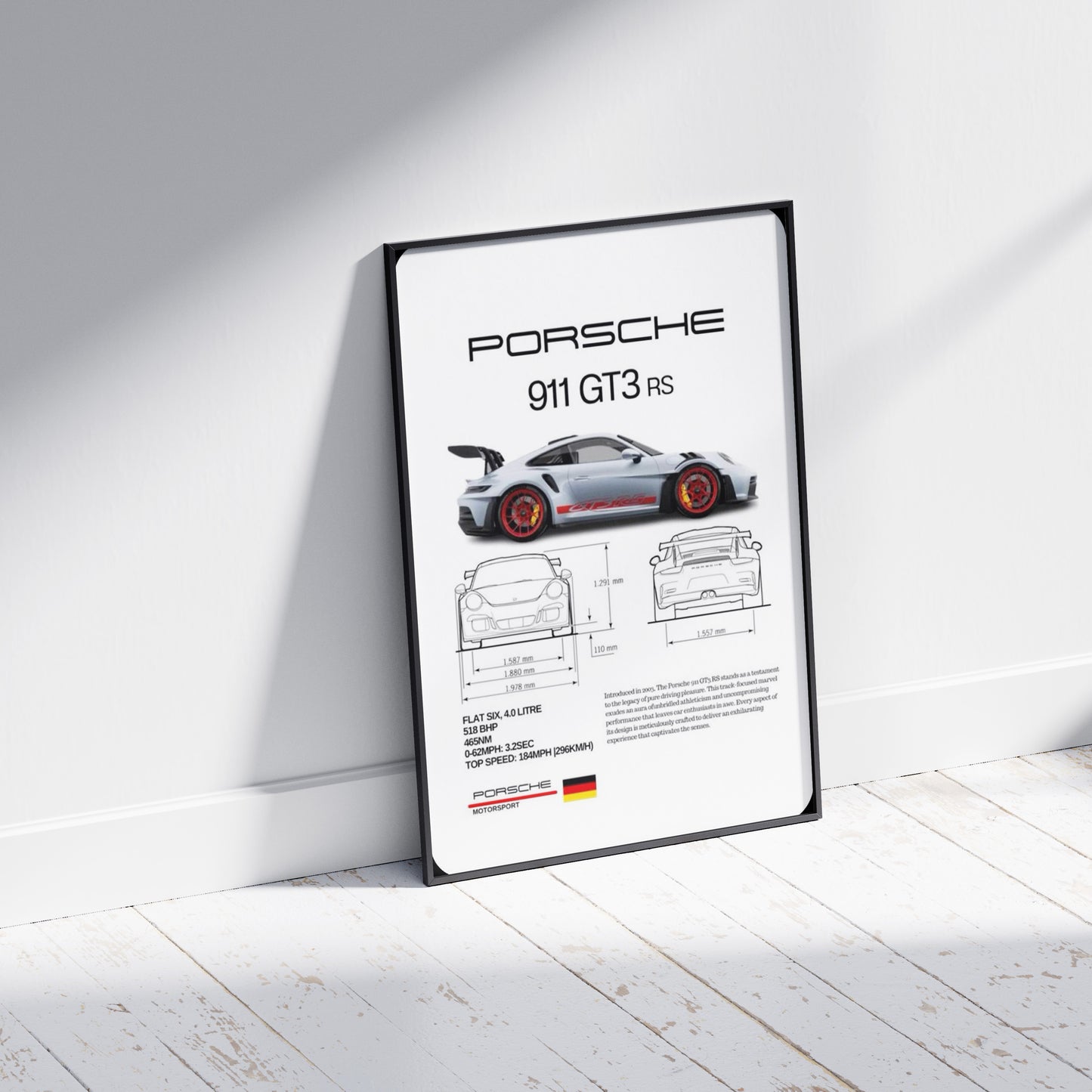 Porsche 911 GT3 RS Specifications Poster