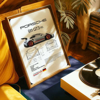 Porsche 911 GT3 RS Specifications Poster