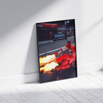 Ferrari F1 Car Flames Poster