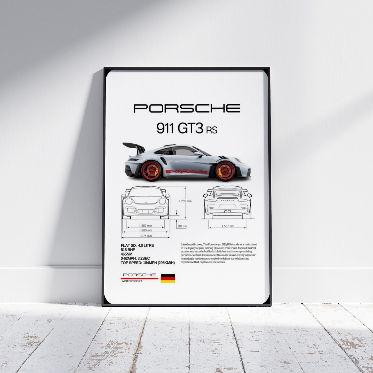 Porsche 911 GT3 RS Specifications Poster