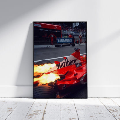 Ferrari F1 Car Flames Poster