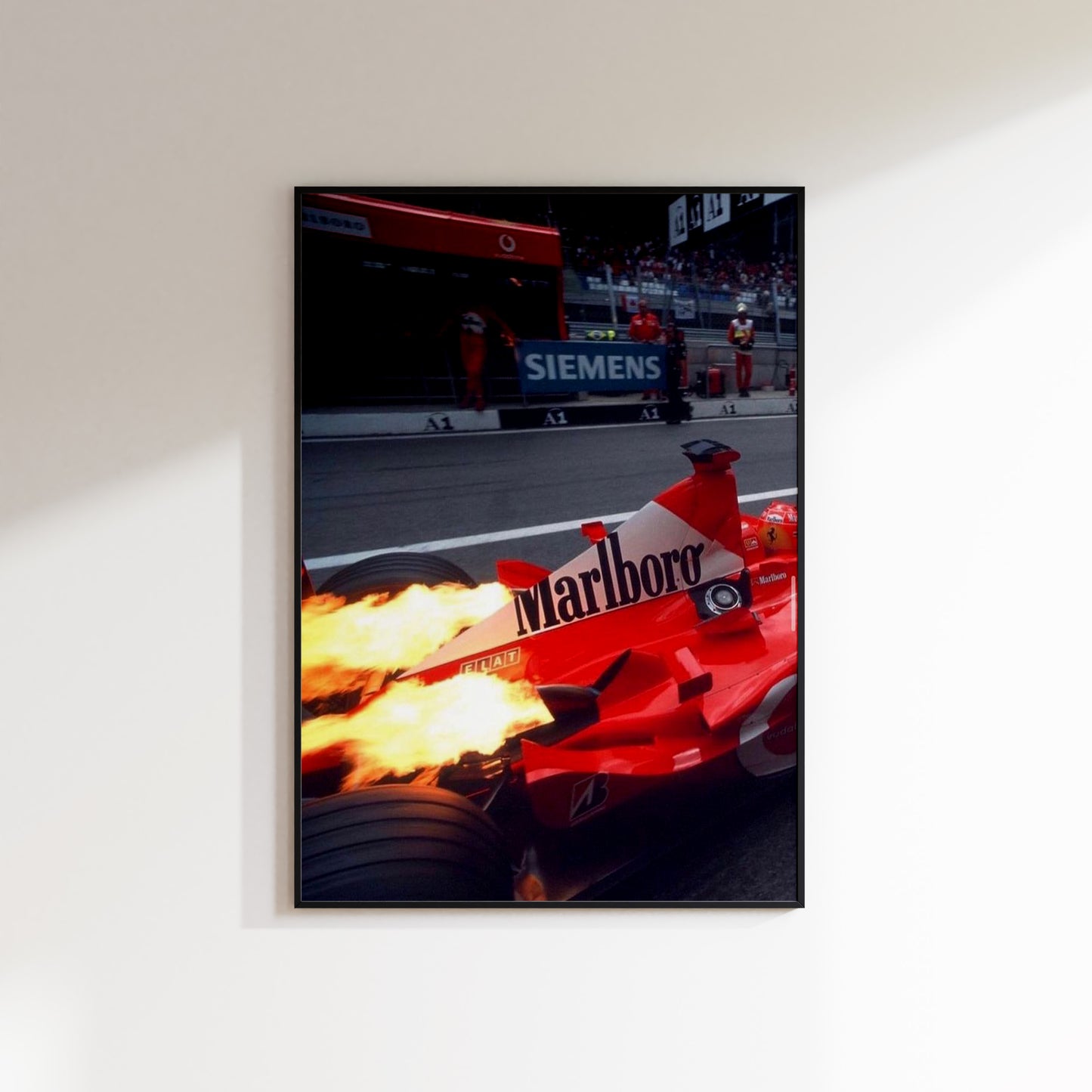 Ferrari F1 Car Flames Poster