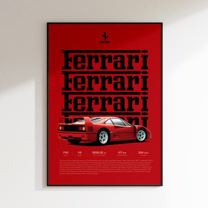 Ferrari F40 Specs Poster