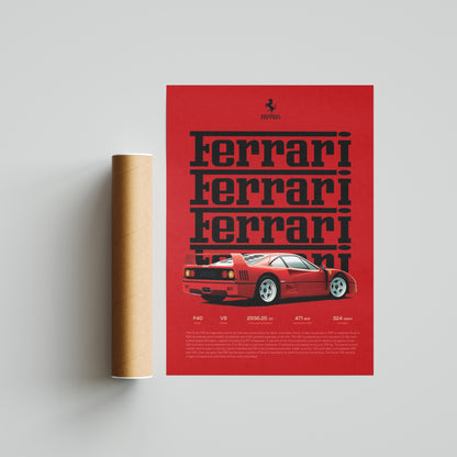 Ferrari F40 Specs Poster