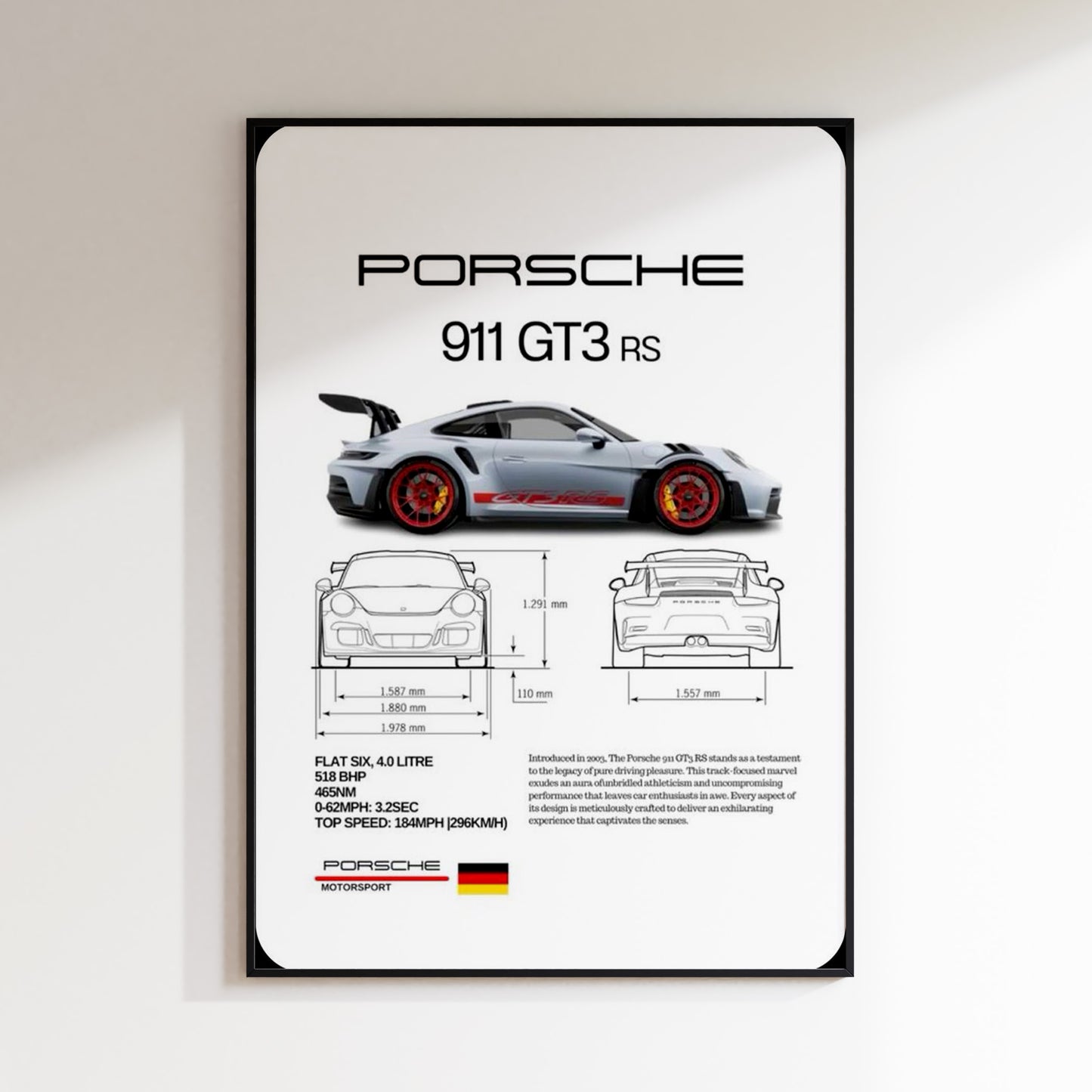 Porsche 911 GT3 RS Specifications Poster